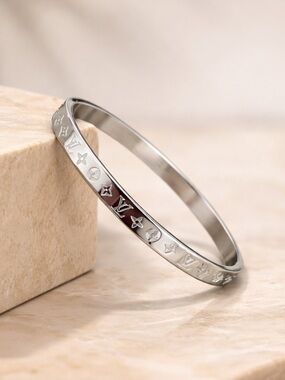 Louis Vuitton Silver Logo Bangle Bracelet